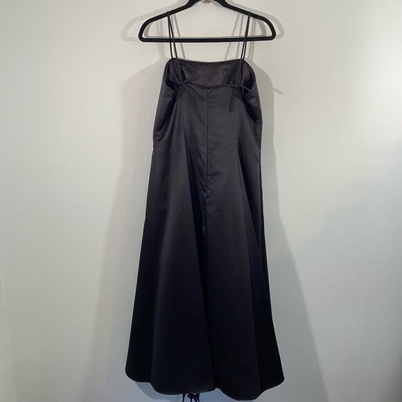 Vtg Scott McClintock Black Satin Spaghetti Strap Bow Accents Maxi Dress Size 14 - Picture 6 of 8